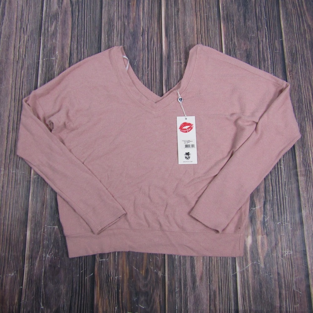 Wildfox Daphne V-Neck Sweater Womens Small Pink Pullover NWT WVW408000 CBRA